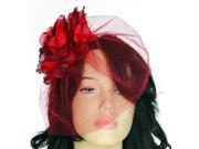 Royal Fascinator Red Flower With Veil Costume Accessory One Size