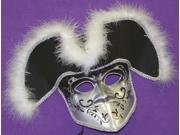 Silver Black Venetian Masquerade Mardi Gras Mask With Feather Hat