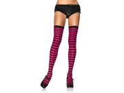 Black Pink Striped Costume Thigh High Stockings Adult One Size