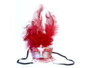 Exotica Beaded Eye Costume Mask W Feather Silver Burgandy