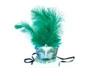 Exotica Beaded Eye Costume Mask W Feather Silver Green