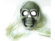Led White Skull With Hair Scary Halloween Costume Mask Prop