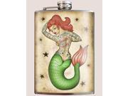 Trixie Milo Fine Stainless Steel 8 Oz Flask Tattooed Mermaid