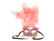 Exotica Beaded Eye Costume Mask W Feather Silver Pink