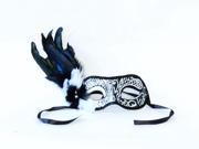 Paris Eye Costume Mask WithFeather White Black