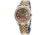 Rolex Datejust Black Mother of Pearl Dial Automatic Ladies 18 Carat Yellow Gold and Stainless Steel Watch 116243BKMDJ