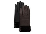 Luxury Lane Women s Fur Button Trim Cashmere Lined Lambskin Leather Gloves Black Large