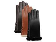 Luxury Lane Women s Shearling Fur Trim Cashmere Lined Lambskin Leather Gloves Chocolate S