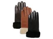 Luxury Lane Women s Shearling Fur Trim Cashmere Lined Lambskin Leather Gloves Chocolate L