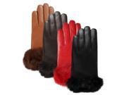 Luxury Lane Women s Rabbit Fur Cuff Cashmere Lined Lambskin Leather Gloves Chocolate Small
