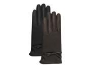 Luxury Lane Women s Cashmere Lined Lambskin Leather Gloves with Bow Chocolate Small