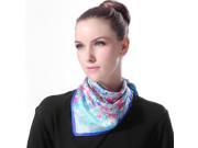 Luxury Lane Women s Blue Turquoise Pink Cherry Blossom Silk Square Scarf