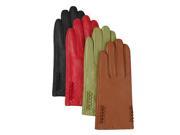 Luxury Lane Women s Cashmere Lined Embroidered Cuff Lambskin Leather Gloves Red Small