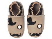Momo Baby Infant Toddler Soft Sole Leather Shoes Mustache and Monolce Taupe