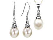Dahlia Fine Jewelry Crystal Top 8 9mm Drop Pearl Silver Pendant Necklace Earrings Set White 18