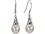 Dahlia 8 9mm AAAA White Pearl Drop with Crystal Top Platinum Overlay Silver Earrings