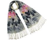 Dahlia Women s Wool Blend Scarf Hand Painted Lotus Flower Pink