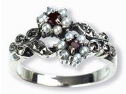 Gemini Silver Natural Seed Pearl Ring Ruby size 5
