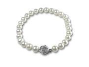 White 7 8mm AAA Cultured Pearl Sterling Silver Rose Clasp Bracelet 7 LS1R2