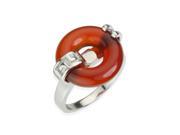Good Luck Red Jade Platinum Overlay Sterling Silver Ring Size 6