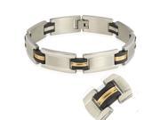 Men s Stainless Steel 13mm Gold Tone Wire Wrap Rubber Link Bracelet 8.5