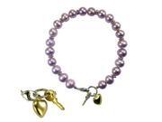 Key to My Heart Silver Charm Cultured Pearl Baby Bracelet 5 Lavender