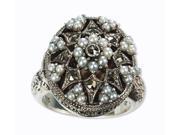 Poison Silver Locket Natural Seed Pearl Ring Size 5