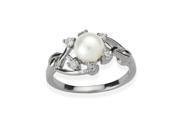 Entwining Vine Pearl Cubic Zirconia Platinum Overlay Silver Ring White Size 5