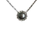 Crystal Circlet Pearl Platinum Overlay Silver Pendant Necklace Dyed Black 16