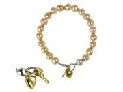 Key to My Heart Silver Charm Cultured Pearl Kid Bracelet 6 Peach Pink