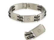 Men s Stainless Steel 14mm Cubic Zirconia Rubber Link Bracelet 8.5