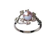 Entwining Vine Pearl Cubic Zirconia Platinum Overlay Silver Ring Lavender Size 5