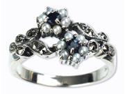 Gemini Silver Natural Seed Pearl Ring Sapphire Size 5