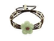 Hand Carved Elegant Flower Garnet Center Jade Beads Adjustable Cord Bracelet
