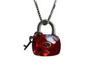 Lock Key Garnet Cubic Zirconia Platinum Overlay Silver Pendant Necklace 18