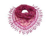 Rayon Polyamide Handmade Lace Vine Flowers Sequins Triangle Scarf Magenta