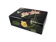 Black Lotus Flower Butterfly Hand Painted Lacquer Wood Jewelry Box