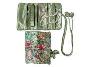 Silky Embroidered Brocade Jewelry Travel Organizer Roll Pouch Peridot Green