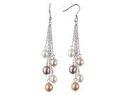 Multi color Silver Dangle Cultured Pearl Earrings