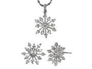 Snowflake Diamond Cubic Zirconia Silver Pendant Necklace Earrings Set