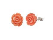 Red Coral Rose Platinum Overlay CAREFREE Sterling Silver Stud Earrings