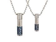 Only Love Cylinder CZ Blue Lattice Stainless Steel Couple Necklace Set 16 22