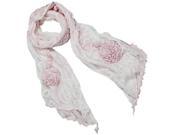 Cotton Lace Stitching Embroider Decorative Flowers Long Scarf Shawl Pink
