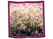 100% Satin Silk Laurent Monteil s Irises Painting Square Scarf Shawl Purple