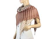 Stripes Flower Polka Dots with Dangling Dove Coin Drops Square Scarf Brown Tan