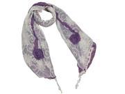 Cotton Lace Stitching Embroider Decorative Flowers Long Scarf Shawl Purple