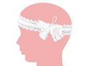 Lacy Bow Ribbon Elastic Mesh Lace Kids Headband Pink and White 2 Pcs