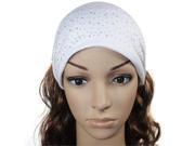Sparkling Rhinestone and Dots Wide Elastic Cotton Headband White