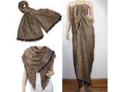 Leopard Lover Viscose Frayed Edges Large Square Scarf Shawl Brown