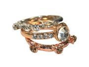 Sparkling Crystal Triple Silver Rose and Gold Tone Stackable Ring Set Size 7